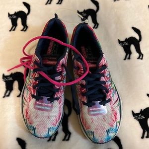 Skechers Tropical Print Sneaker Wedges Spring Essential Navy Multi - Medium